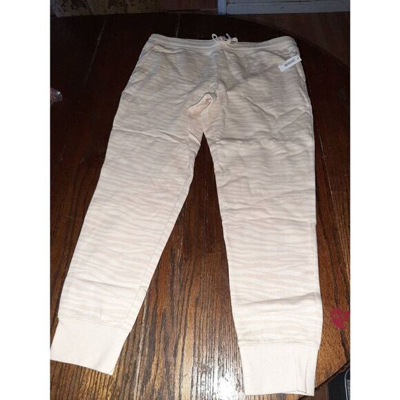 New Large Amazon Essentials Cream Zebra Stripe Athletic Casual Loungewear Pants - Picture 4 of 5